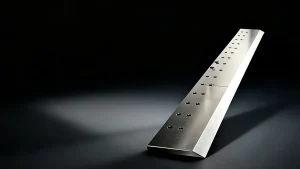 Single industrial cross-cut blade showing ground cutting edge geometry