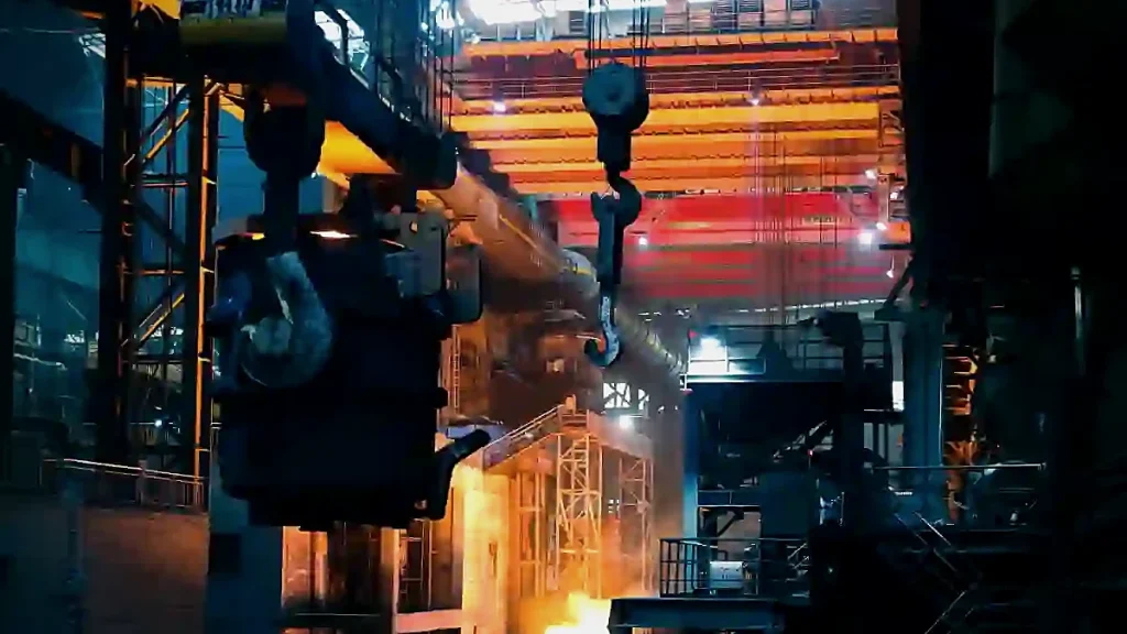 Molten steel and industrial furnace in a tungsten processing plant