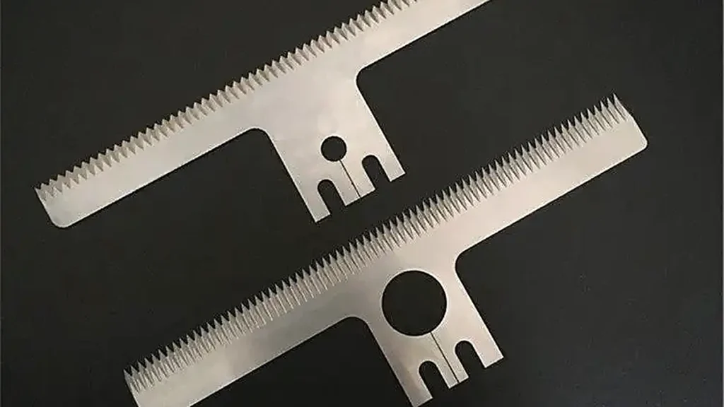 Serrated stainless steel blades for food processing equipment