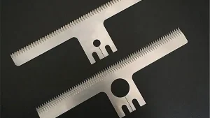 Serrated stainless steel blades for food processing equipment